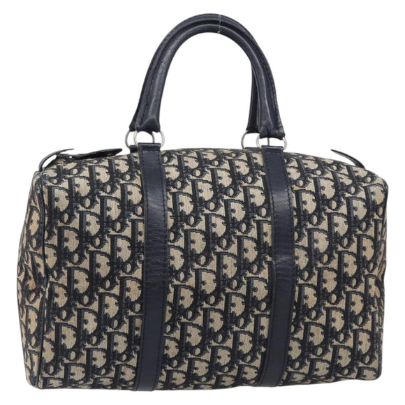 Christian Dior Trotter Canvas Boston Bag Navy Silver Auth 208142