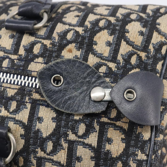 Christian Dior Trotter Canvas Boston Bag Navy Silver Auth 208142