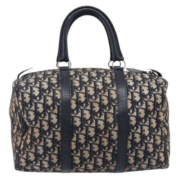 Christian Dior Trotter Canvas Boston Bag Navy Silver Auth 208142