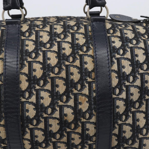 Christian Dior Trotter Canvas Boston Bag Navy Silver Auth 208142
