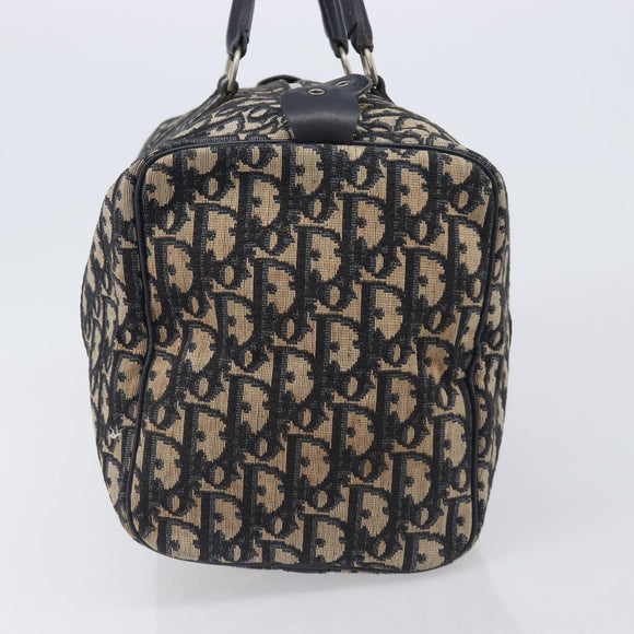 Christian Dior Trotter Canvas Boston Bag Navy Silver Auth 208142