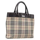 BURBERRY Nova Check Hand Bag Canvas Beige Silver Auth 208144-1