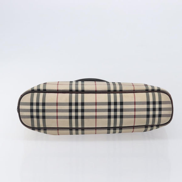 BURBERRY Nova Check Hand Bag Canvas Beige Silver Auth 208144