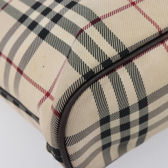BURBERRY Nova Check Hand Bag Canvas Beige Silver Auth 208144