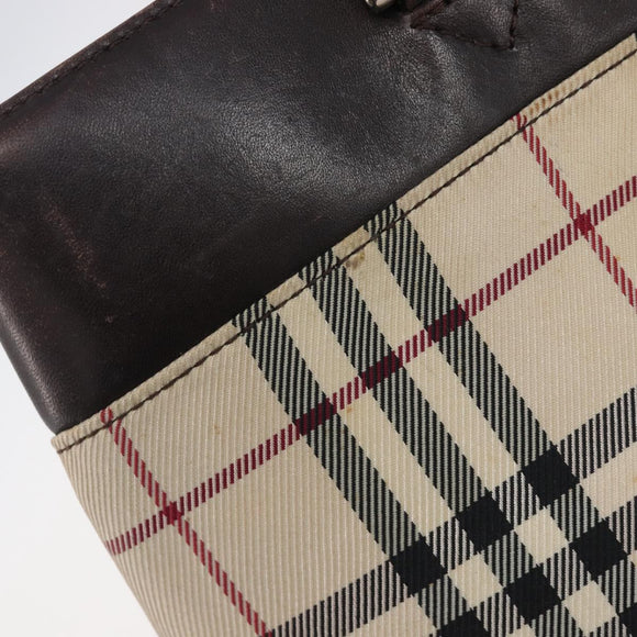 BURBERRY Nova Check Hand Bag Canvas Beige Silver Auth 208144