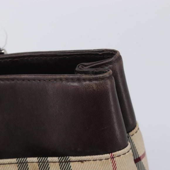 BURBERRY Nova Check Hand Bag Canvas Beige Silver Auth 208144