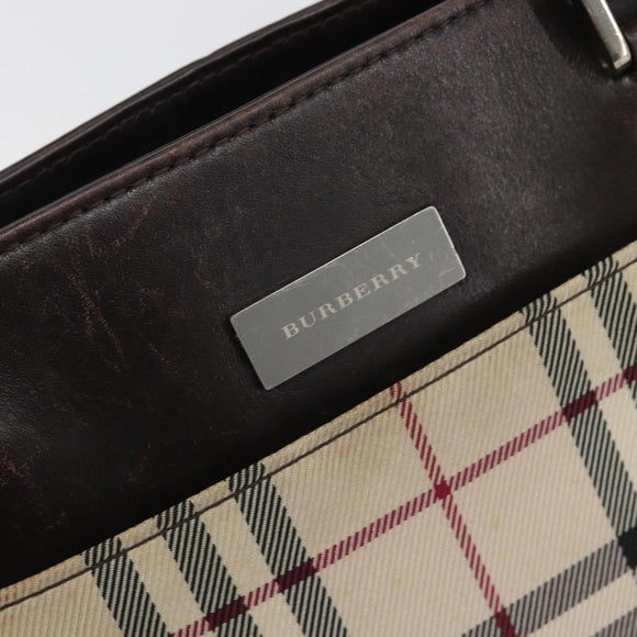 BURBERRY Nova Check Hand Bag Canvas Beige Silver Auth 208144