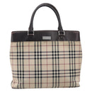 BURBERRY Nova Check Hand Bag Canvas Beige Silver Auth 208144-2