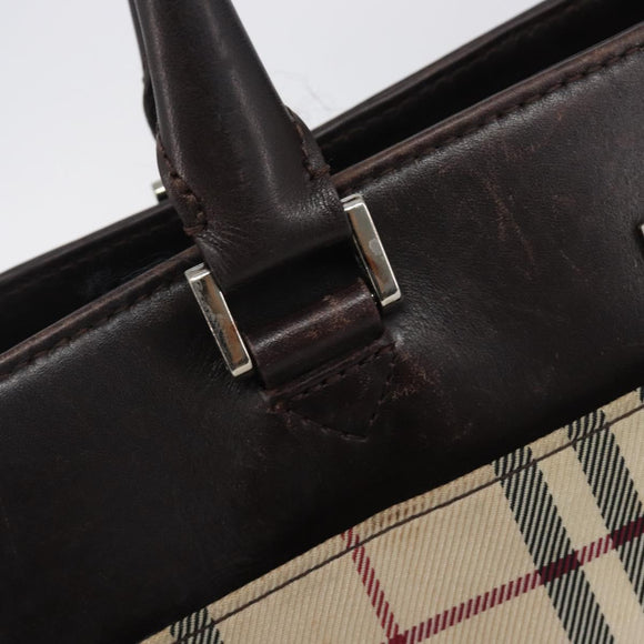 BURBERRY Nova Check Hand Bag Canvas Beige Silver Auth 208144