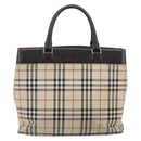 BURBERRY Nova Check Hand Bag Canvas Beige Silver Auth 208144-3