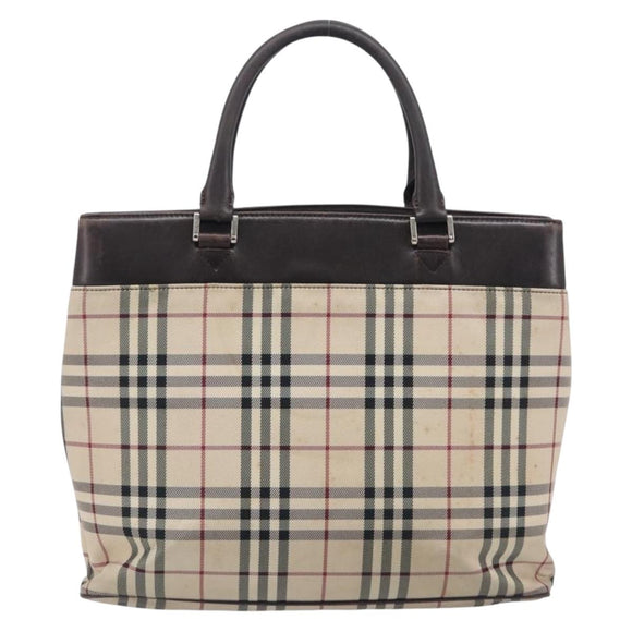 BURBERRY Nova Check Hand Bag Canvas Beige Silver Auth 208144