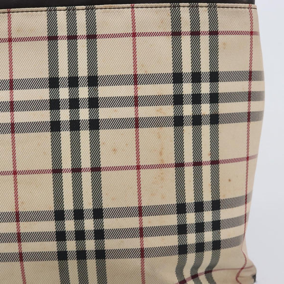 BURBERRY Nova Check Hand Bag Canvas Beige Silver Auth 208144
