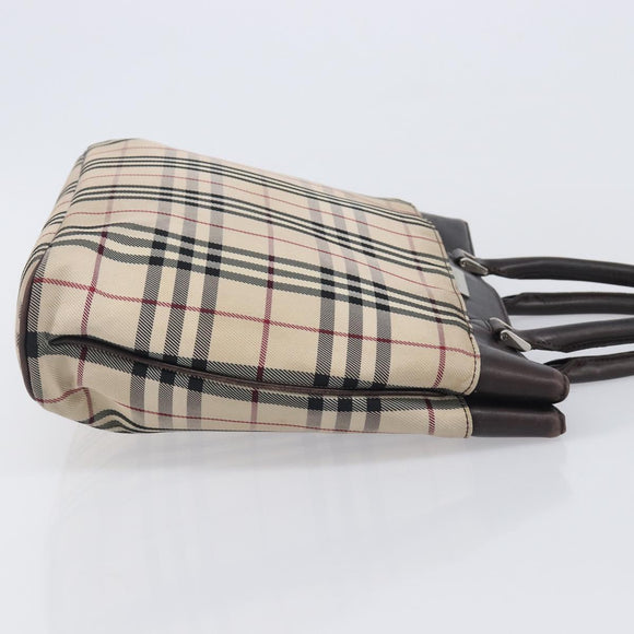 BURBERRY Nova Check Hand Bag Canvas Beige Silver Auth 208144