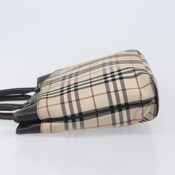BURBERRY Nova Check Hand Bag Canvas Beige Silver Auth 208144