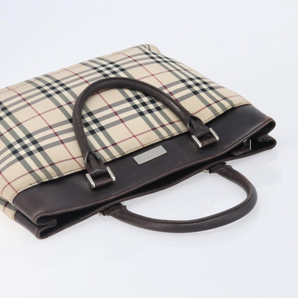 BURBERRY Nova Check Hand Bag Canvas Beige Silver Auth 208144