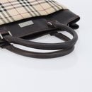 BURBERRY Nova Check Hand Bag Canvas Beige Silver Auth 208144-8