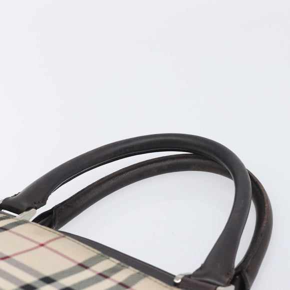 BURBERRY Nova Check Hand Bag Canvas Beige Silver Auth 208144