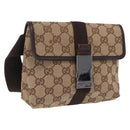 GUCCI GG Canvas Waist Bag Beige Silver 131236 Auth 208149-1