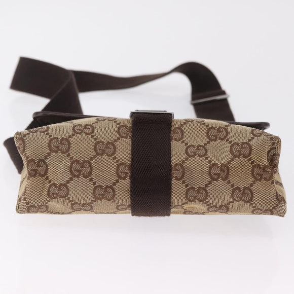 GUCCI GG Canvas Waist Bag Beige Silver 131236 Auth 208149