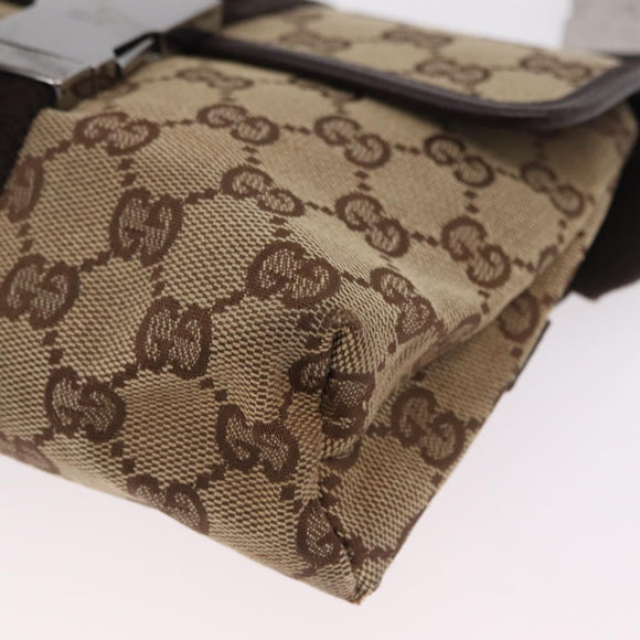 GUCCI GG Canvas Waist Bag Beige Silver 131236 Auth 208149