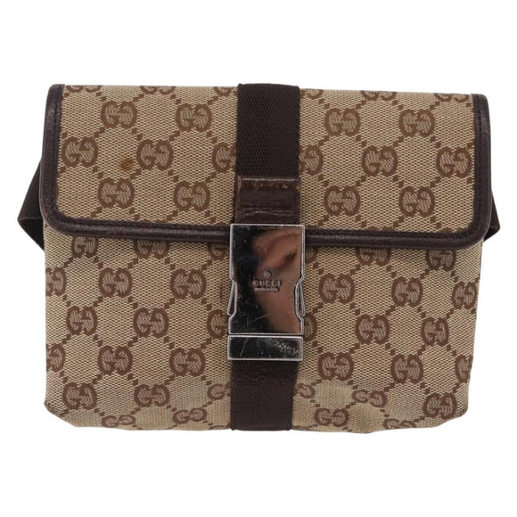 GUCCI GG Canvas Waist Bag Beige Silver 131236 Auth 208149