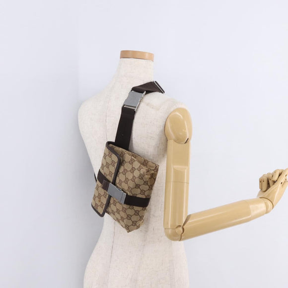 GUCCI GG Canvas Waist Bag Beige Silver 131236 Auth 208149