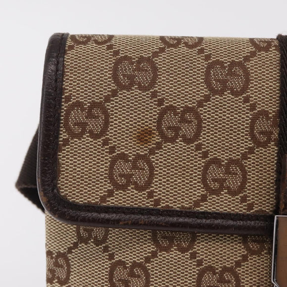 GUCCI GG Canvas Waist Bag Beige Silver 131236 Auth 208149