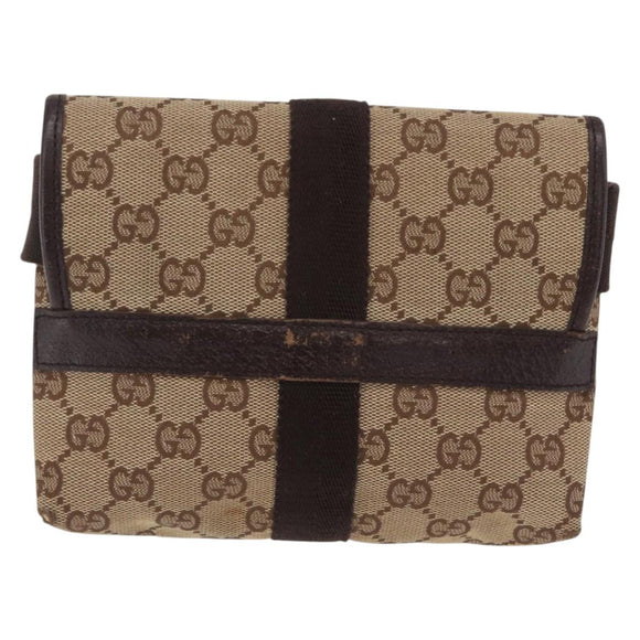 GUCCI GG Canvas Waist Bag Beige Silver 131236 Auth 208149