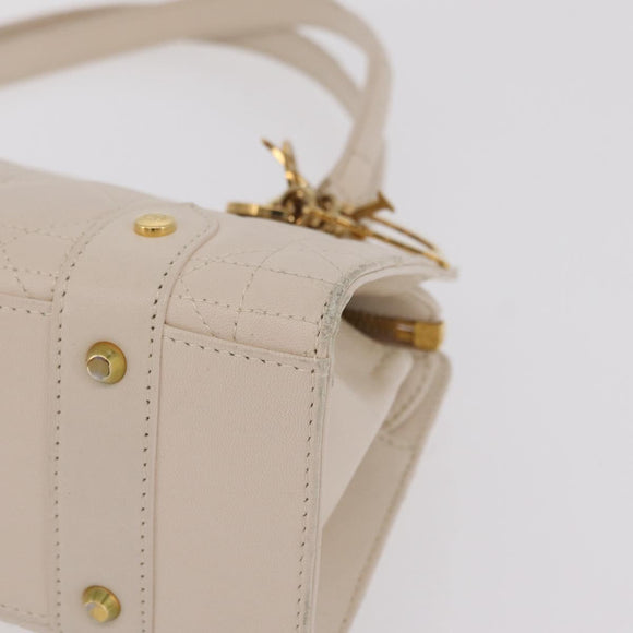 Christian Dior Canage Shoulder Bag Lamb Skin Beige Gold Tone Auth 208153