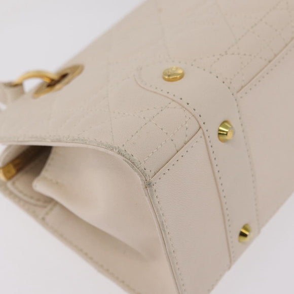 Christian Dior Canage Shoulder Bag Lamb Skin Beige Gold Tone Auth 208153