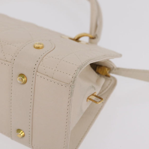 Christian Dior Canage Shoulder Bag Lamb Skin Beige Gold Tone Auth 208153