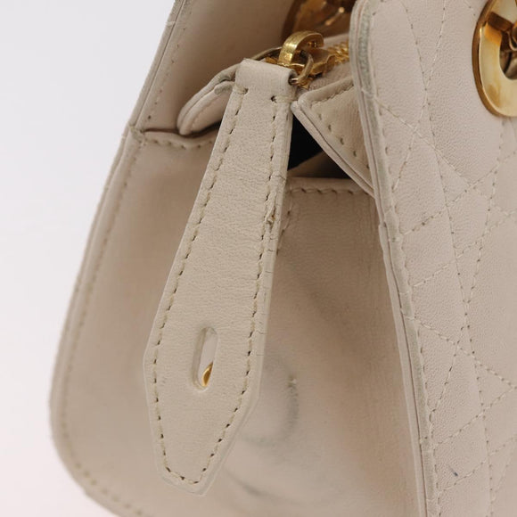 Christian Dior Canage Shoulder Bag Lamb Skin Beige Gold Tone Auth 208153