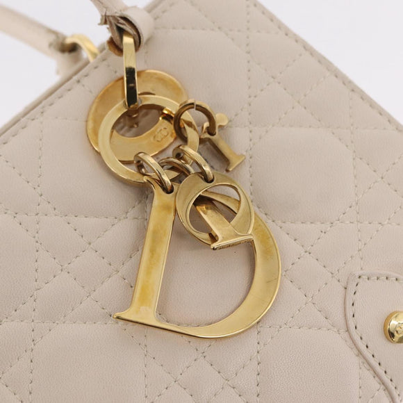 Christian Dior Canage Shoulder Bag Lamb Skin Beige Gold Tone Auth 208153