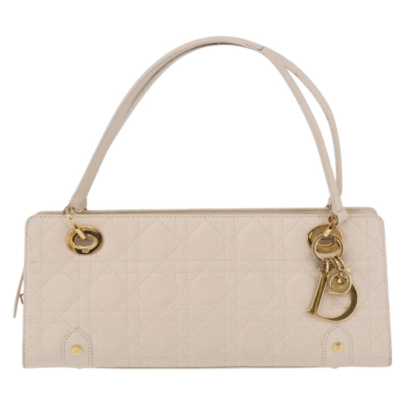 Christian Dior Canage Shoulder Bag Lamb Skin Beige Gold Tone Auth 208153