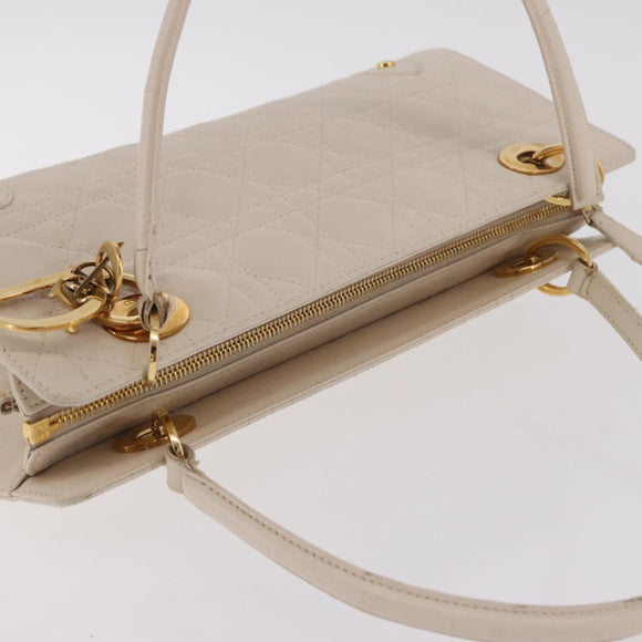 Christian Dior Canage Shoulder Bag Lamb Skin Beige Gold Tone Auth 208153