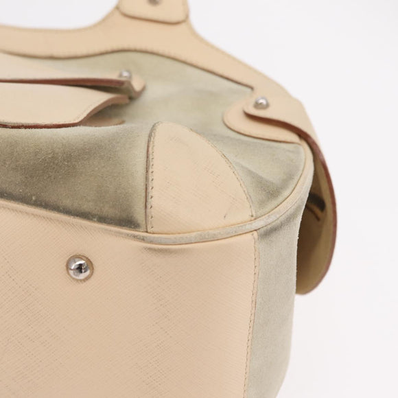 Salvatore Ferragamo Gancini Hand Bag Suede Beige Silver Auth 208154