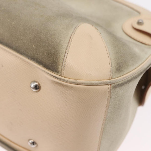 Salvatore Ferragamo Gancini Hand Bag Suede Beige Silver Auth 208154