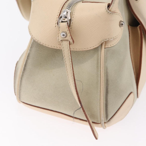 Salvatore Ferragamo Gancini Hand Bag Suede Beige Silver Auth 208154