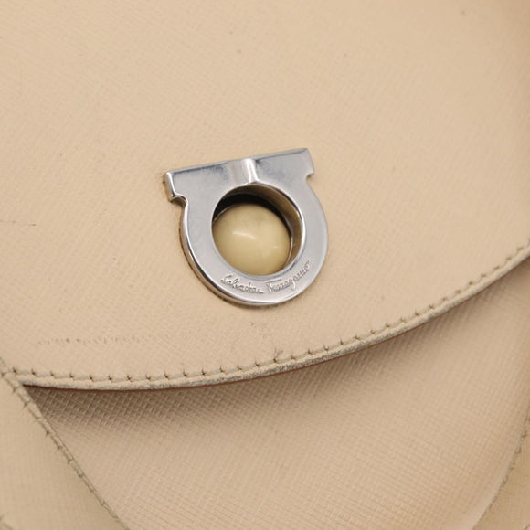 Salvatore Ferragamo Gancini Hand Bag Suede Beige Silver Auth 208154