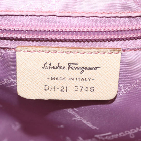Salvatore Ferragamo Gancini Hand Bag Suede Beige Silver Auth 208154