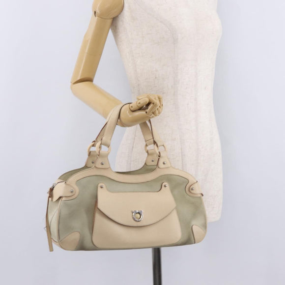 Salvatore Ferragamo Gancini Hand Bag Suede Beige Silver Auth 208154