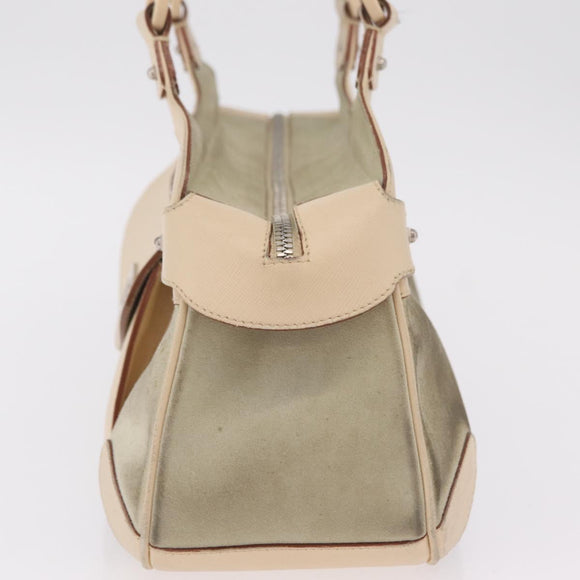 Salvatore Ferragamo Gancini Hand Bag Suede Beige Silver Auth 208154
