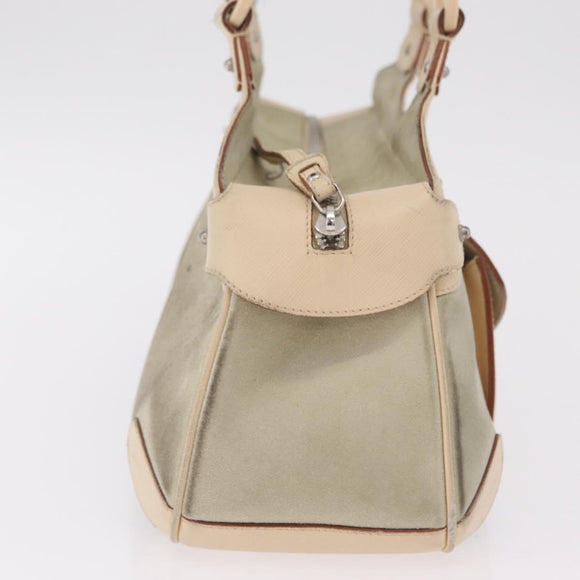 Salvatore Ferragamo Gancini Hand Bag Suede Beige Silver Auth 208154