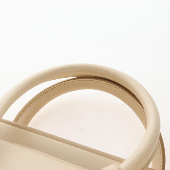 CELINE Tie bag Hand Bag Leather Beige Gold Tone Auth 208155V