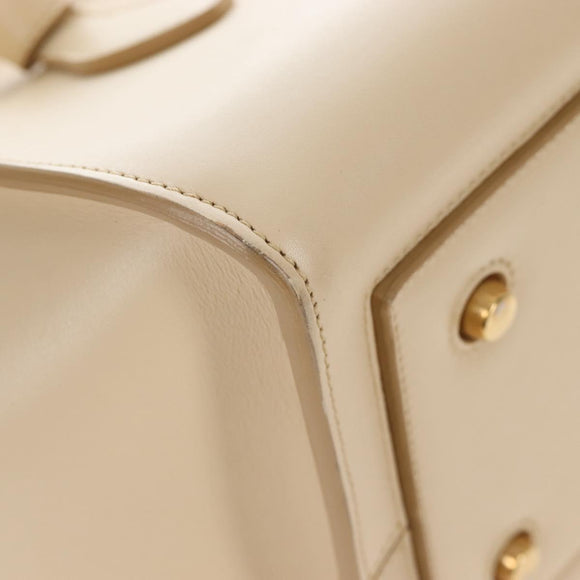 CELINE Tie bag Hand Bag Leather Beige Gold Tone Auth 208155V