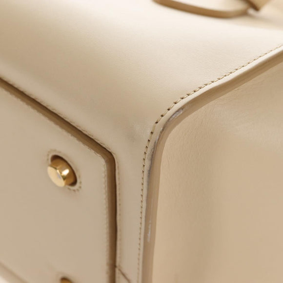 CELINE Tie bag Hand Bag Leather Beige Gold Tone Auth 208155V
