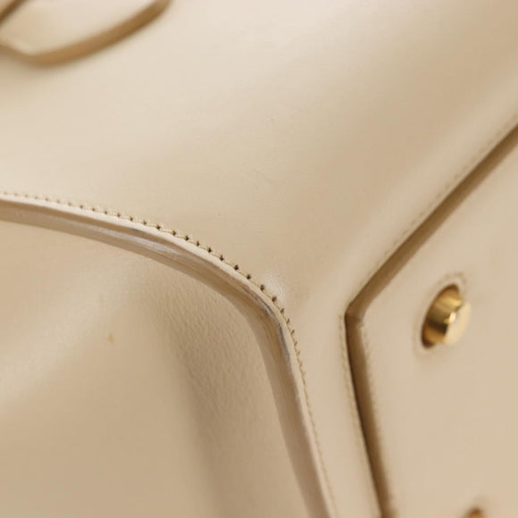 CELINE Tie bag Hand Bag Leather Beige Gold Tone Auth 208155V