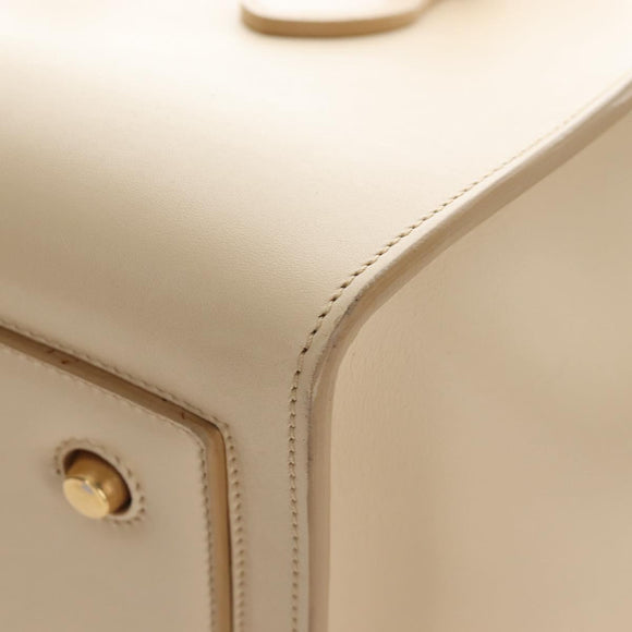 CELINE Tie bag Hand Bag Leather Beige Gold Tone Auth 208155V
