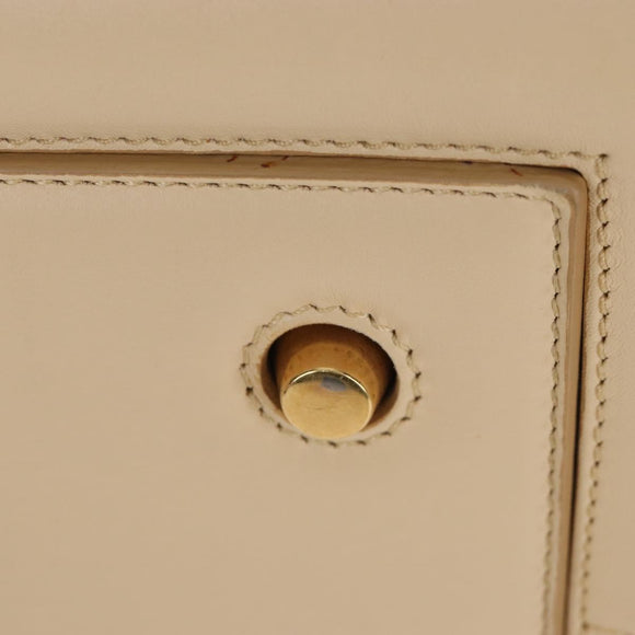 CELINE Tie bag Hand Bag Leather Beige Gold Tone Auth 208155V