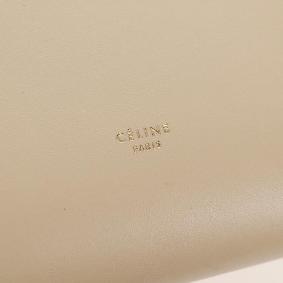 CELINE Tie bag Hand Bag Leather Beige Gold Tone Auth 208155V